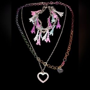 4pc pastel rainbow women's or youth jewelry lot hearts sparkle glittery